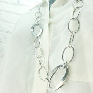 Milor Womens Silver Stainless Steel China Silver Tone Oval Link Chain Necklace